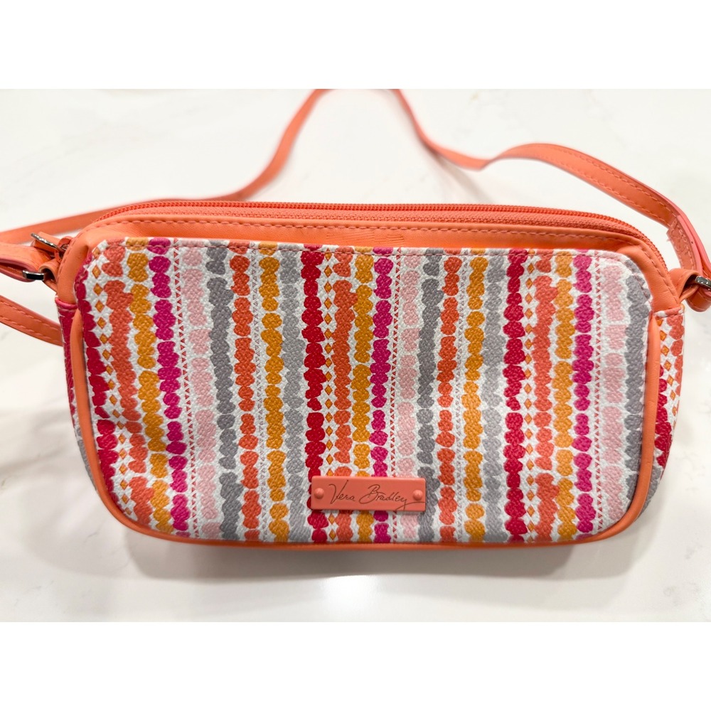 Vera Bradley Multi Color Striped Crossbody Bag Coral Pink Orange Grey Small - Picture 3 of 6